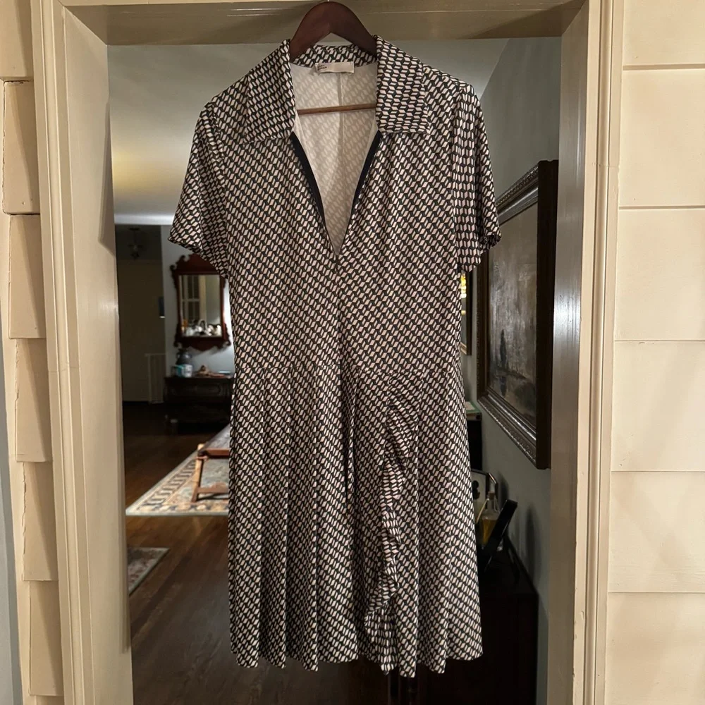 Tory Burch Green and White Printed Short-Sleeve Shirt Dress